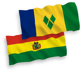 Flags of Saint Vincent and the Grenadines and Bolivia on a white background