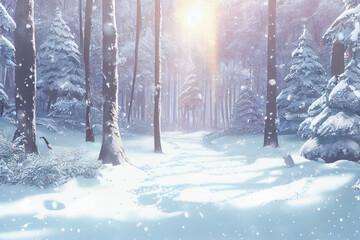 snowy forest in nature trees