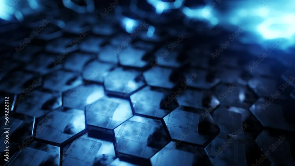 Poster futuristic hexagon background. 3d render. abstract blue hexagonal pattern. random motion. seamless l
