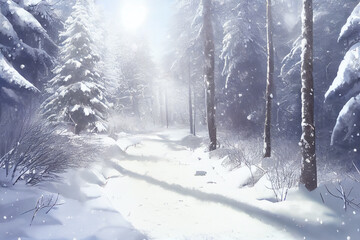 Fototapeta premium snowy forest in nature trees
