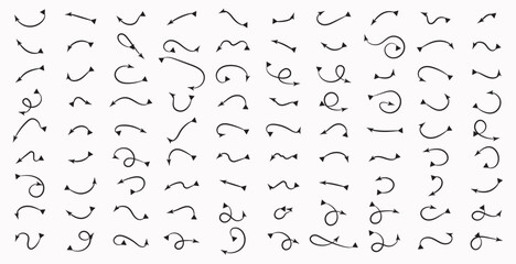 Hand drawn doodle decorative arrows collection.arrow lines isolated. vector illustration.