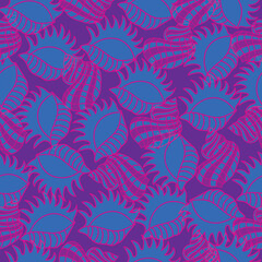Vector seashells arc shaped and helical shaped blue pink seamless pattern background. Suitable for fabrics/ home-decor, wallpaper, giftwrapping and scrapbooking projects.