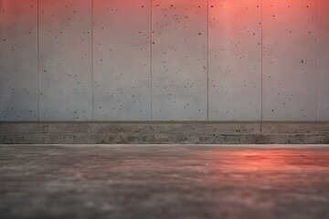Concrete grunge  wall with floor illuminated with red light generative ai