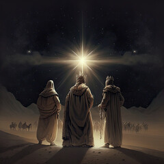 The Holy Three Kings Following the Star to Find Jesus Christ 