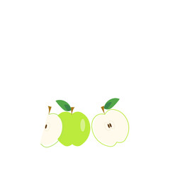 Illustration of fresh green apples on white background with copy space. Vector illustration.