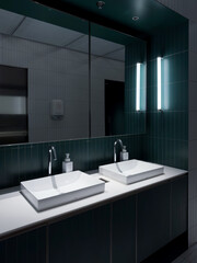 Contemporary interior of public toilet with Green tile walls