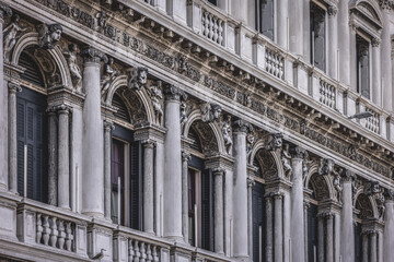 Venice, Italy. European city of Venice, tourist destination famous for canals, gondolas and history. Building detail in St marks Square - obrazy, fototapety, plakaty