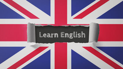Obraz na płótnie Canvas Learn English advertisement with Union Jack flag