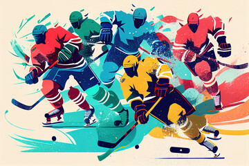 Action-packed ice hockey game illustrations