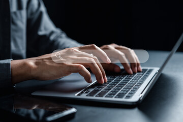 Businessman using laptop computer for Search Data Search Technology Search Engine Optimization. Man use computer to Searching for information. Using Search Console for data.