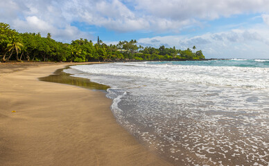 Waves and The Sandy Shoreline of Homoa Beach, Hana, Maui, Hawaii, USA