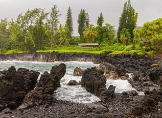 Waves Crashing Against The Rugged Coastline of Keanae Point, Keanae, Maui, Hawaii, USA