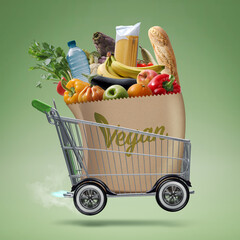 Fast shopping cart delivering vegan groceries