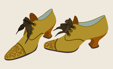 Fototapeta premium Retro shoes with decoration. Vintage shoes with small elegant heels and lacing. Vector isolated illustration.