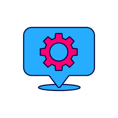 Filled outline Location with gear icon isolated on white background. Vector