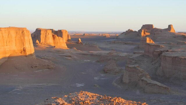 Cinematic time lapse of sunrise at Kalut Shahdad desert rock formation Iran