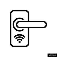 Smart wireless door lock system vector icon in line style design for website, app, UI, isolated on white background. Editable stroke. Vector illustration.