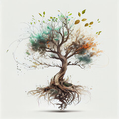 Tree and its roots isolated on white