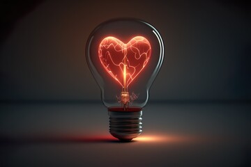 Light bulb in a shape of heart. Valentines day concept. Generative AI