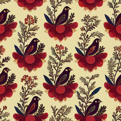 seamless pattern with birds and flowers