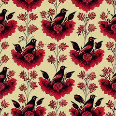 seamless floral pattern with birds