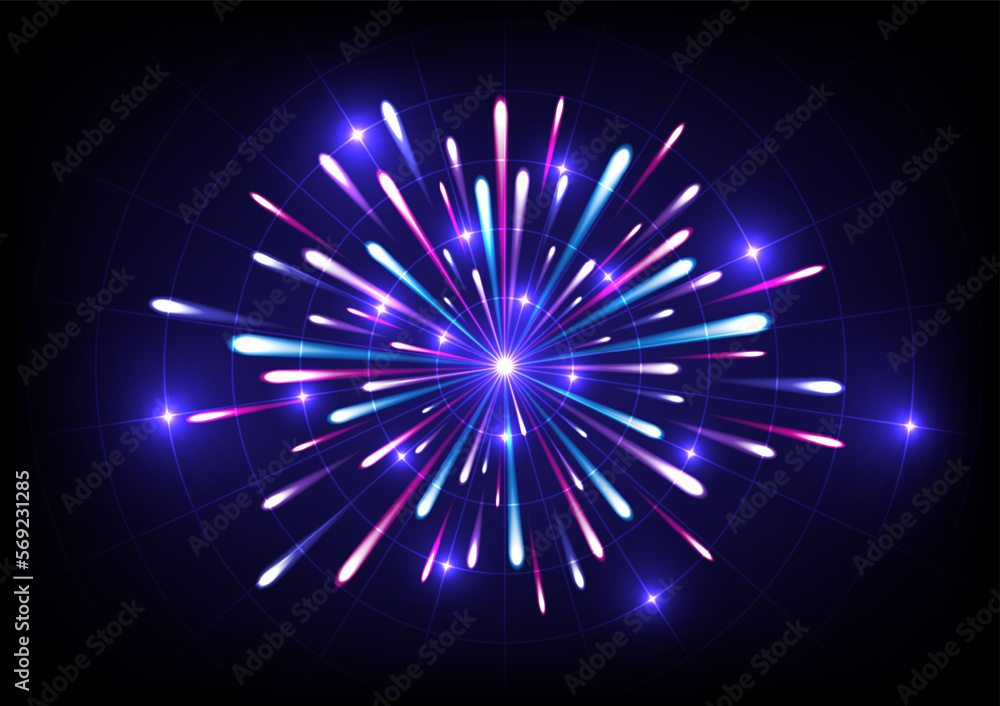 Poster abstract hi-tech backdrop there are bright multicolored glowing lights spread out from the center in