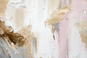  a painting of a pink and gold color scheme with white and gold paint streaks on the paint and the paint chipping off of the wall.  generative ai