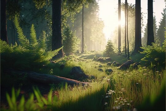  a forest filled with lots of tall trees and green grass next to a forest filled with lots of tall trees and green grass next to a forest filled with lots of tall trees. generative ai © Shanti