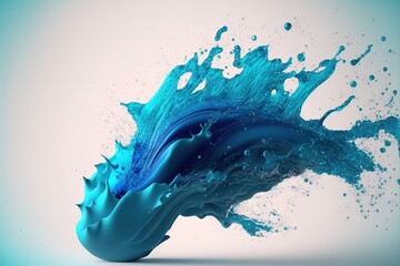  a blue liquid splashing out of a blue bottle on a white background with a light blue back ground and a light blue back ground.  generative ai