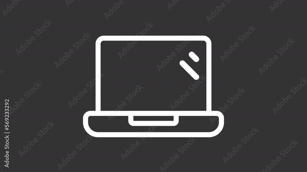 Poster animated laptop white line icon. personal computer. loop hd video with chroma key, alpha channel on 