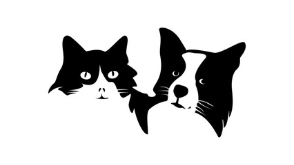 Silhouette of cat and dog on transparent background