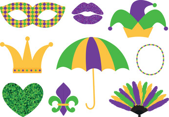 Collection Mardi gras carnival traditional symbol vector illustration