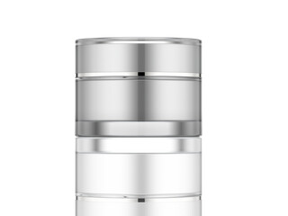Clear acrylic cosmetic or skin care jar with rough-silver color.front view on white background.3d rendered.
