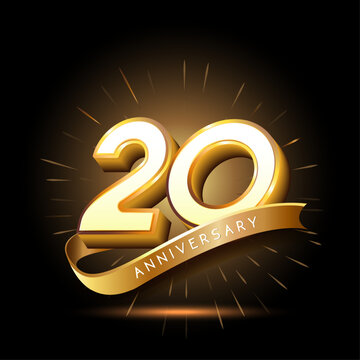 20th anniversary with 3d number and ribbon shiny gold design