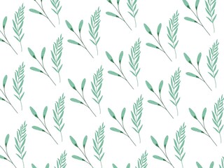 Watercolor seamless pattern of leaves elements on a white background . Botanical pattern