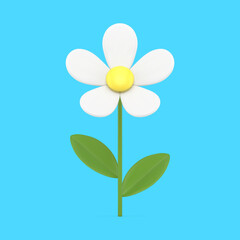 Chamomile 3d icon Easter cute white decor element with petals and green stem realistic vector