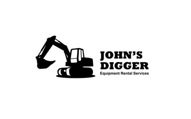 Excavator symbol with silhouette style for logo template, sign and brand.