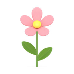 Pink chamomile elegant flower with stem 3d icon Easter decor element realistic vector illustration