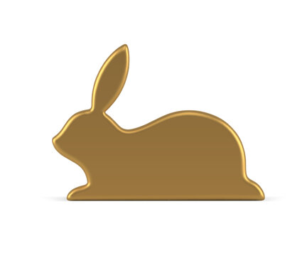 Golden Easter rabbit premium slim statuette decor element 3d icon realistic vector illustration