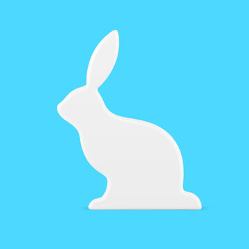 Cute white Easter rabbit slim glossy festive statuette with long ears side view 3d icon vector