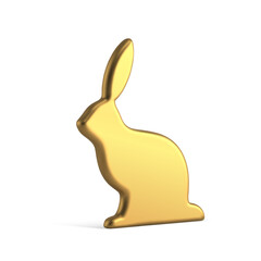 Easter rabbit with long ears golden slim premium decorative statuette isometric 3d icon vector