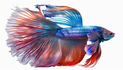Obraz na płótnie Canvas a blue and red siamese fish with a white back ground and a white back ground with a red and blue tail and a white background. generative ai