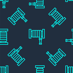 Green line Fire hose reel icon isolated seamless pattern on blue background. Vector