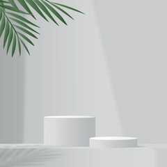 3d gray color podium and minimal white color wall scene. 3d podium minimal abstract background. Vector