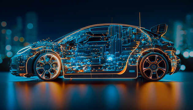 EV electric car system.futuristic car in night.ai generated images