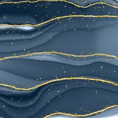 Navy Blue Alcohol Ink and Gold Glitter Background