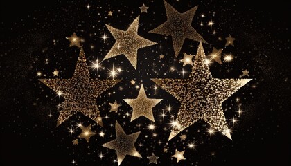  a group of gold stars on a black background with stars in the middle of the image and a black background with stars in the middle of the image.  generative ai