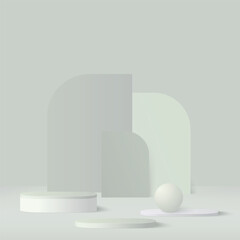 3d gray color podium and minimal white color wall scene. 3d podium minimal abstract background. Vector