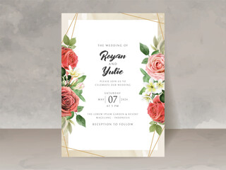 romantic red roses wedding invitation card