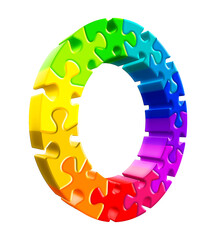 Puzzle colorful wheel 3d stock illustration isolated on white background.